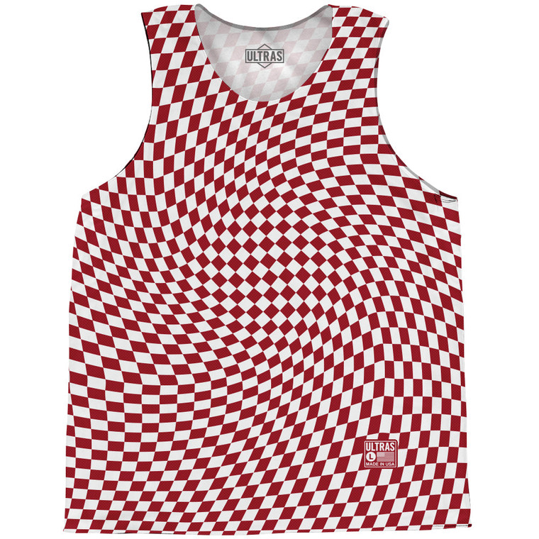 Warped Checkerboard Basketball Singlets - Red Cardinal And White