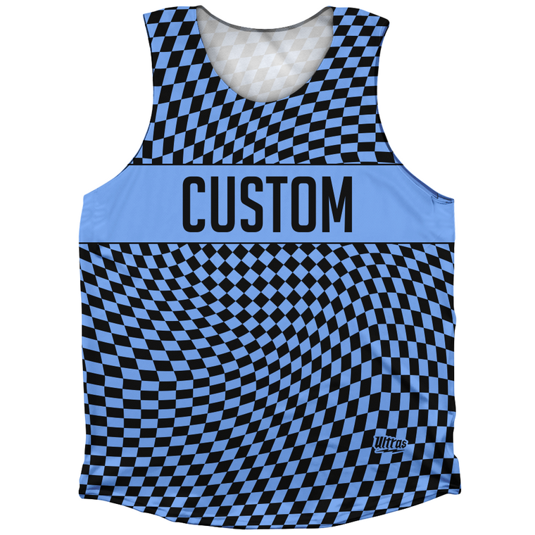 Warped Checkerboard Custom Athletic Tank Top - Blue Carolina And Black