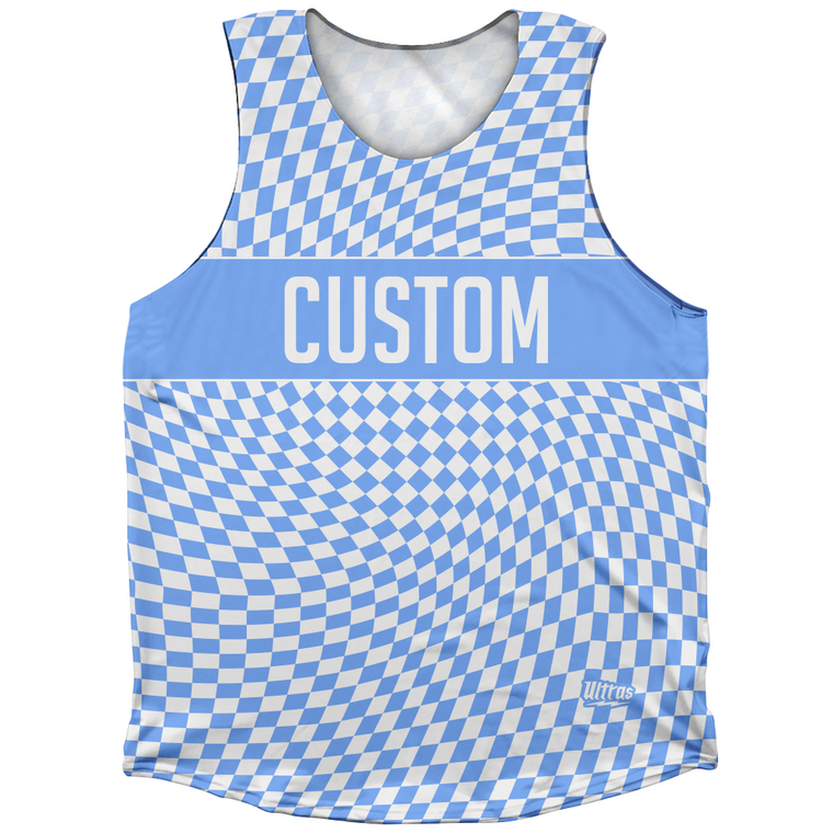 Warped Checkerboard Custom Athletic Tank Top - Blue Carolina And White