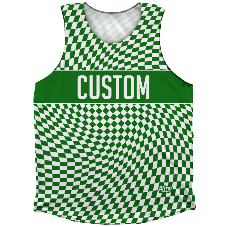 Warped Checkerboard Custom Athletic Tank Top - Green Kelly And White