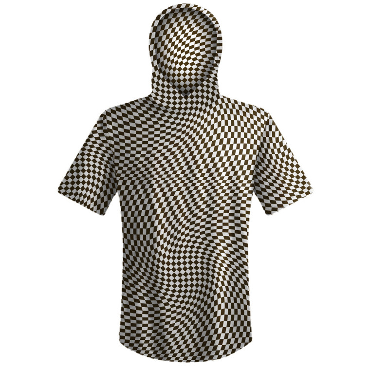 Warped Checkerboard Sport Hoodie - Brown Dark And White