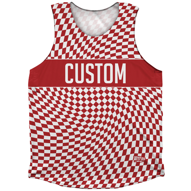 Warped Checkerboard Custom Athletic Tank Top - Red Dark And White