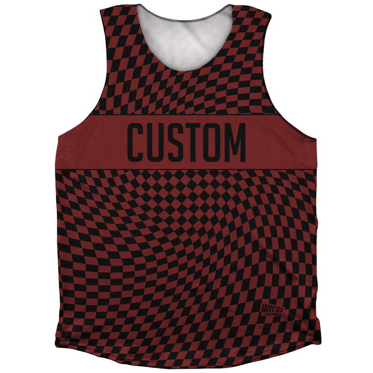Warped Checkerboard Custom Athletic Tank Top - Red Maroon And Black
