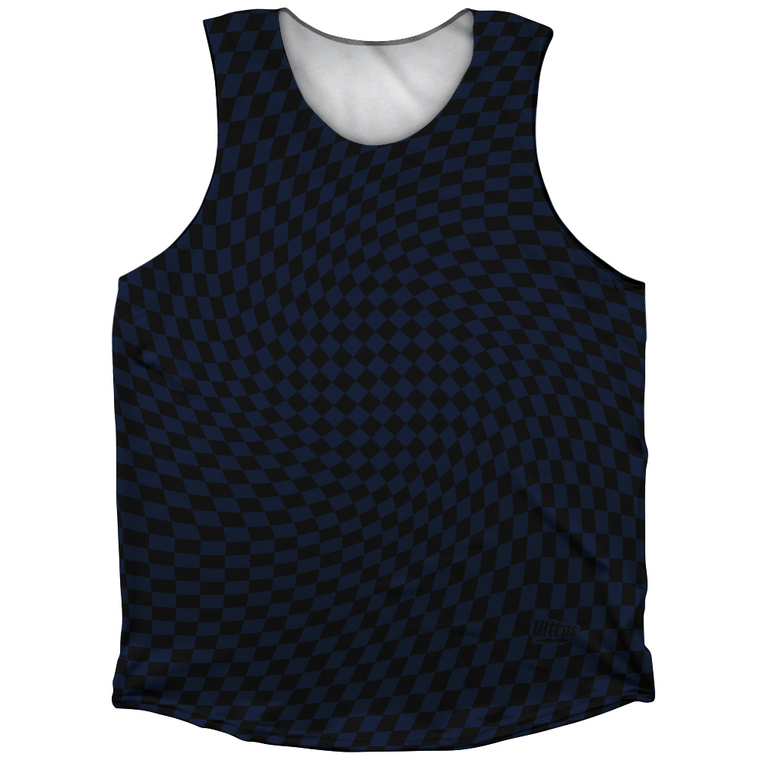 Warped Checkerboard Athletic Tank Top - Blue Navy And Black