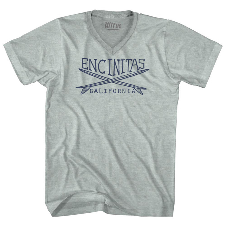 Encinitas Surf Adult Tri-Blend V-neck T-shirt - Athletic Cool Grey