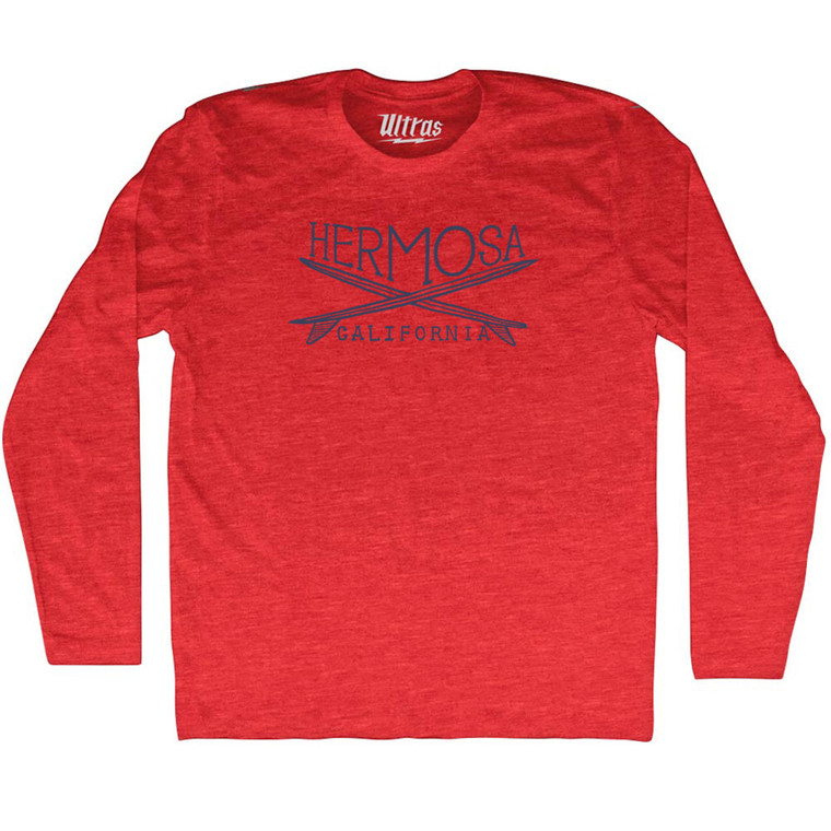 Hermosa Surf Adult Tri-Blend Long Sleeve T-shirt - Athletic Red