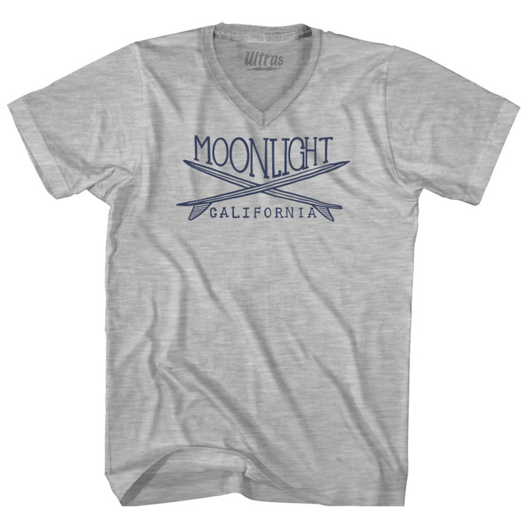 Moonlight Surf Adult Cotton V-neck T-shirt - Grey Heather