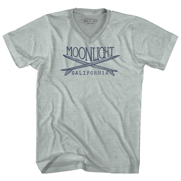 Moonlight Surf Adult Tri-Blend V-neck T-shirt - Athletic Cool Grey