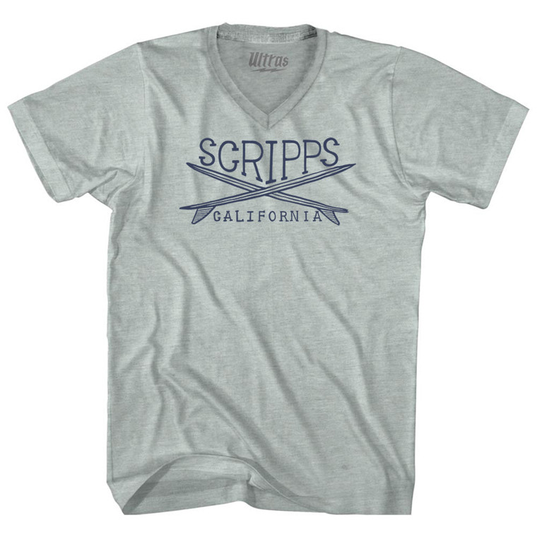 Scripps Surf Adult Tri-Blend V-neck T-shirt - Athletic Cool Grey