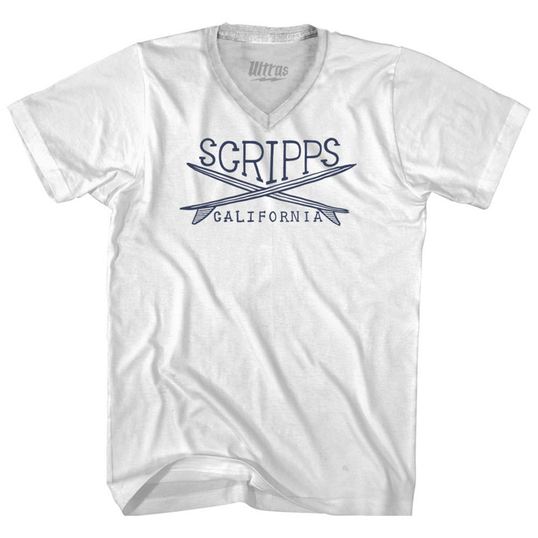 Scripps Surf Adult Tri-Blend V-neck T-shirt - White
