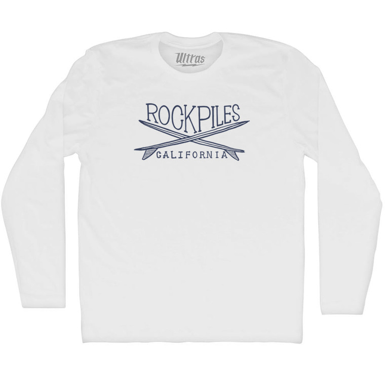 Rockpiles Surf Adult Cotton Long Sleeve T-shirt - White