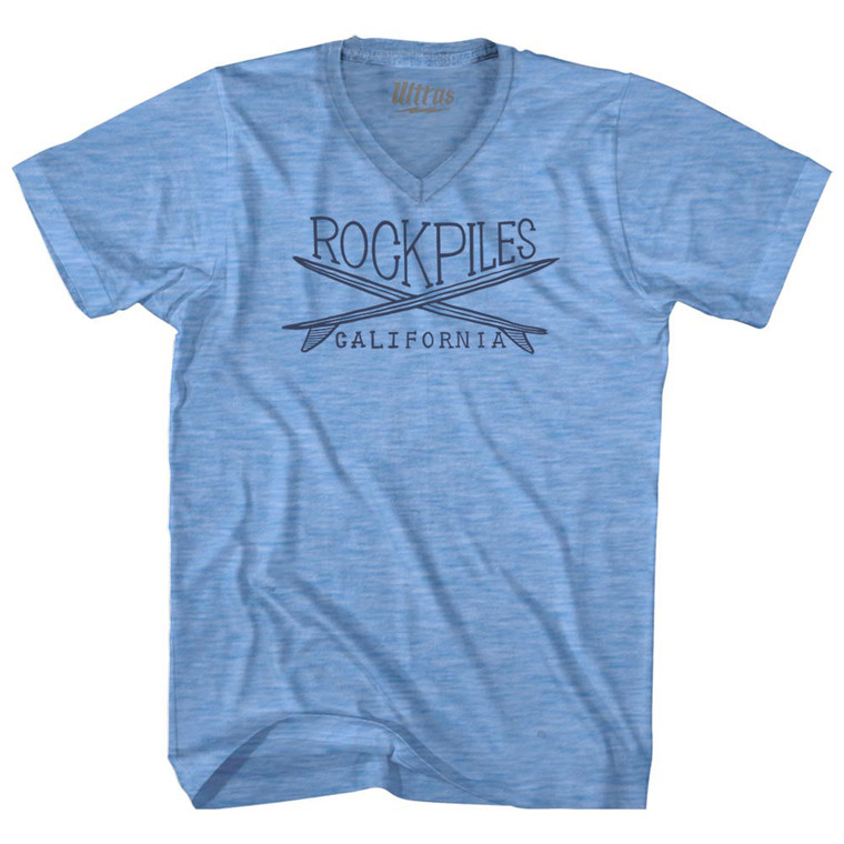 Rockpiles Surf Adult Tri-Blend V-neck T-shirt - Athletic Blue