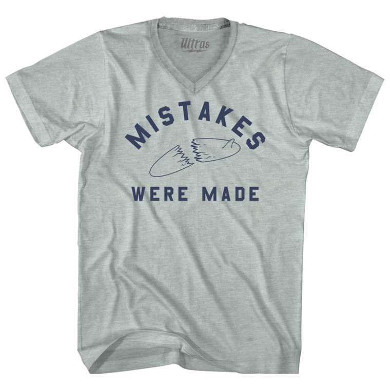 Mistakes Were Made Broken Surf Board Adult Tri-Blend V-neck T-shirt - Athletic Cool Grey