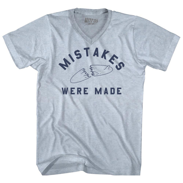 Mistakes Were Made Broken Surf Board Adult Tri-Blend V-neck T-shirt - Athletic White