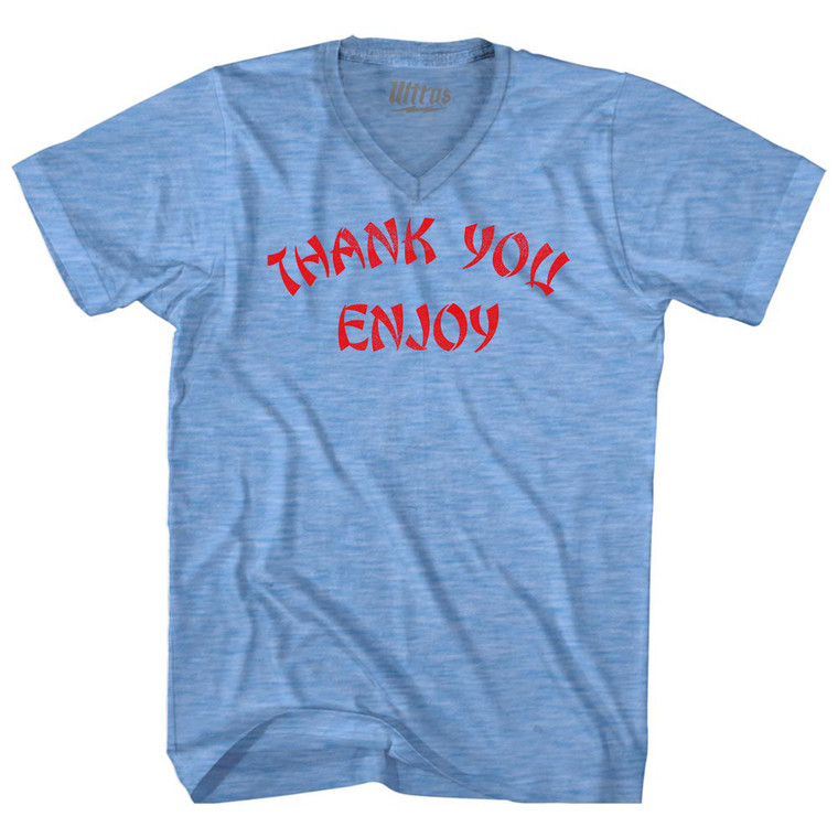 Thank You Enjoy Adult Tri-Blend V-neck T-shirt - Athletic Blue