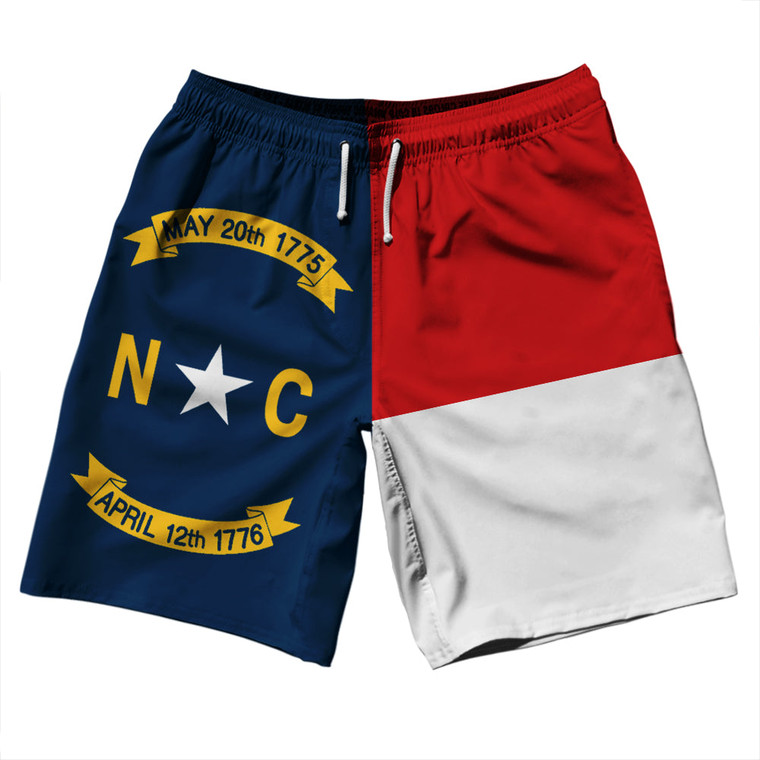 North Carolina US State Flag 10" Swim Shorts Made in USA - Red White