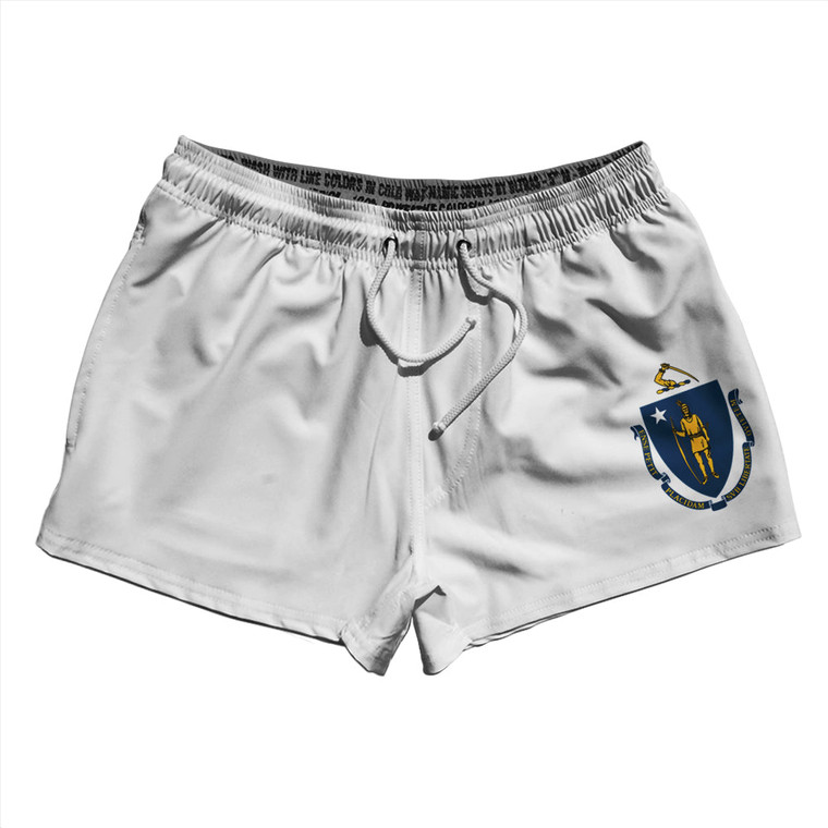 Massachusetts US State Flag 2.5" Swim Shorts Made in USA - White