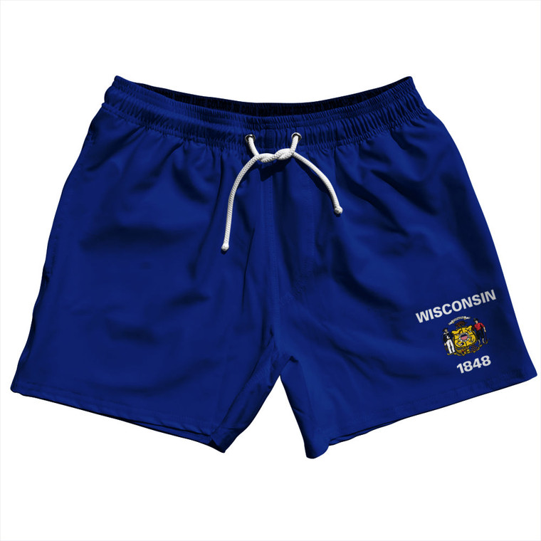 Wisconsin US State Flag 5" Swim Shorts Made in USA - Blue
