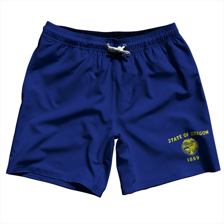 Oregon US State Flag Swim Shorts 7" Made in USA - Navy