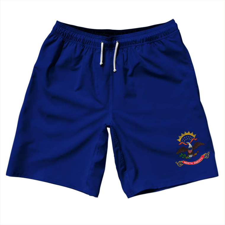 North Dakota US State Flag 10" Swim Shorts Made in USA - Blue