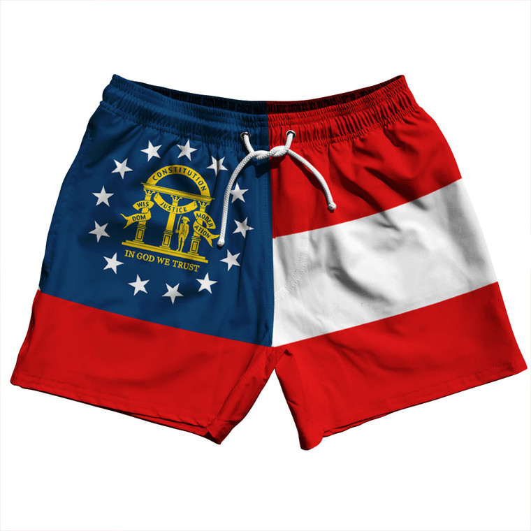 Georgia US State Flag 5" Swim Shorts Made in USA - Red White