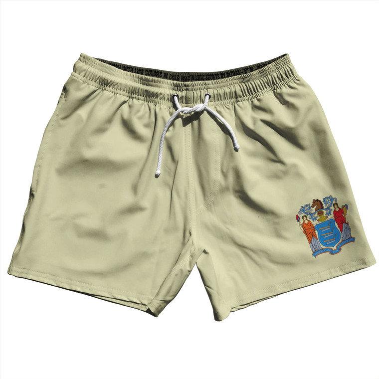 New Jersey US State Flag 5" Swim Shorts Made in USA - Cream