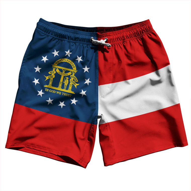 Georgia US State Flag Swim Shorts 7" Made in USA - Red White