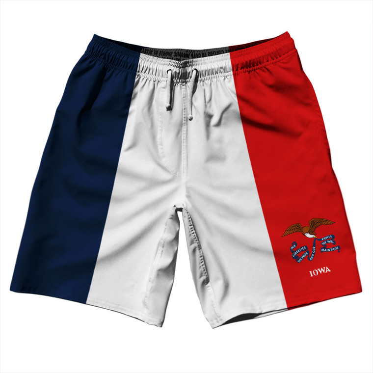 Iowa US State Flag 10" Swim Shorts Made in USA - Navy White Red