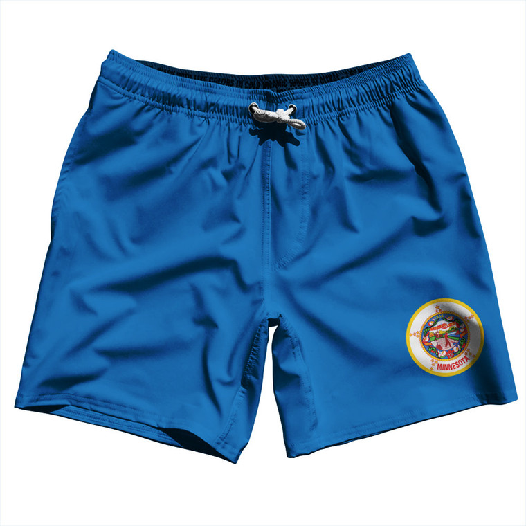 Minnesota US State Flag Swim Shorts 7" Made in USA - Blue