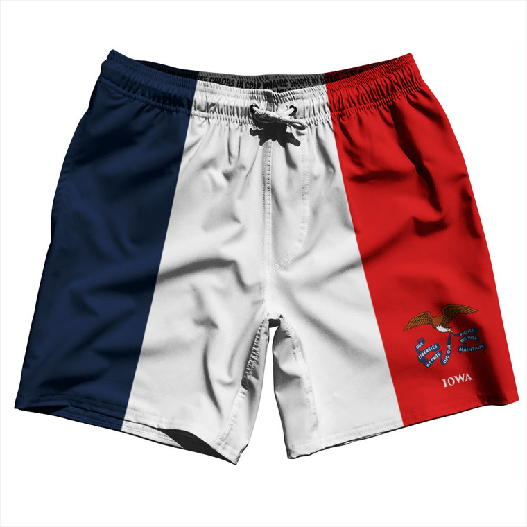 Iowa US State Flag Swim Shorts 7" Made in USA - Navy White Red