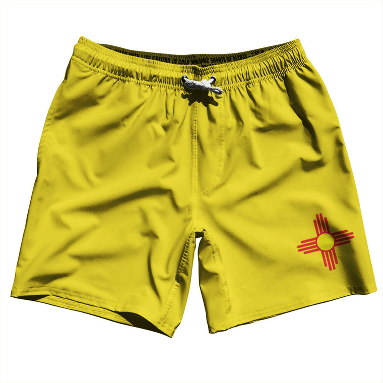 New Mexico US State Flag Swim Shorts 7" Made in USA - Yellow