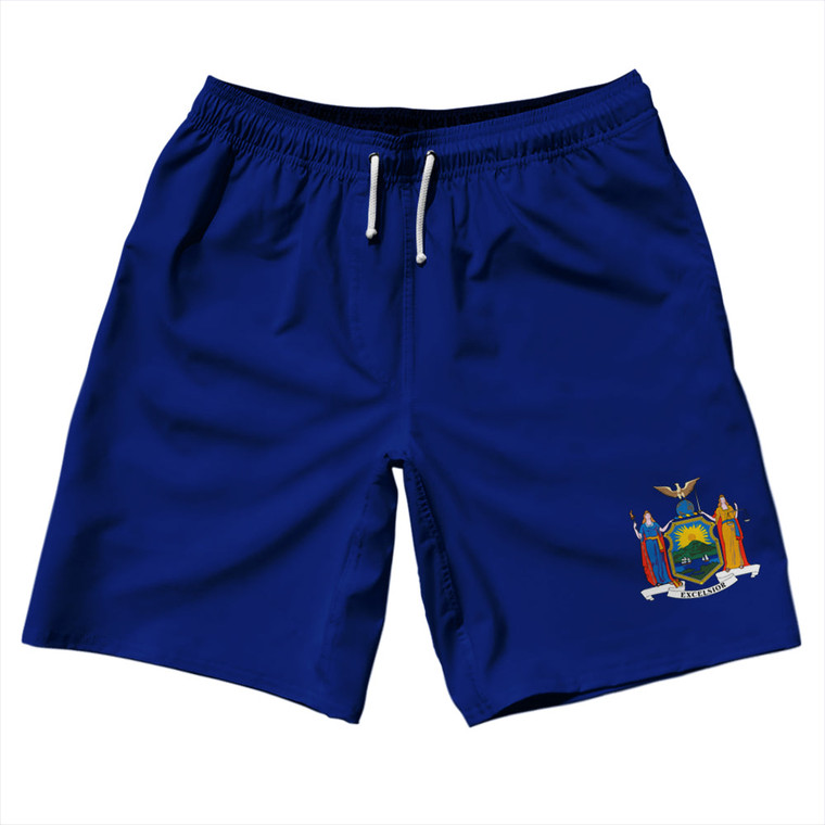 New York US State Flag 10" Swim Shorts Made in USA - Blue