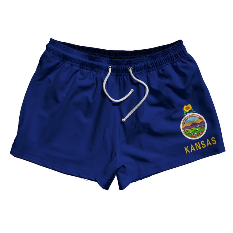 Kansas US State Flag 2.5" Swim Shorts Made in USA - Blue