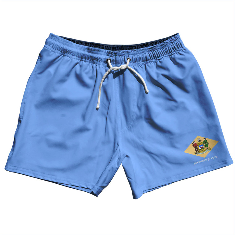 Delaware US State Flag 5" Swim Shorts Made in USA - Light Blue