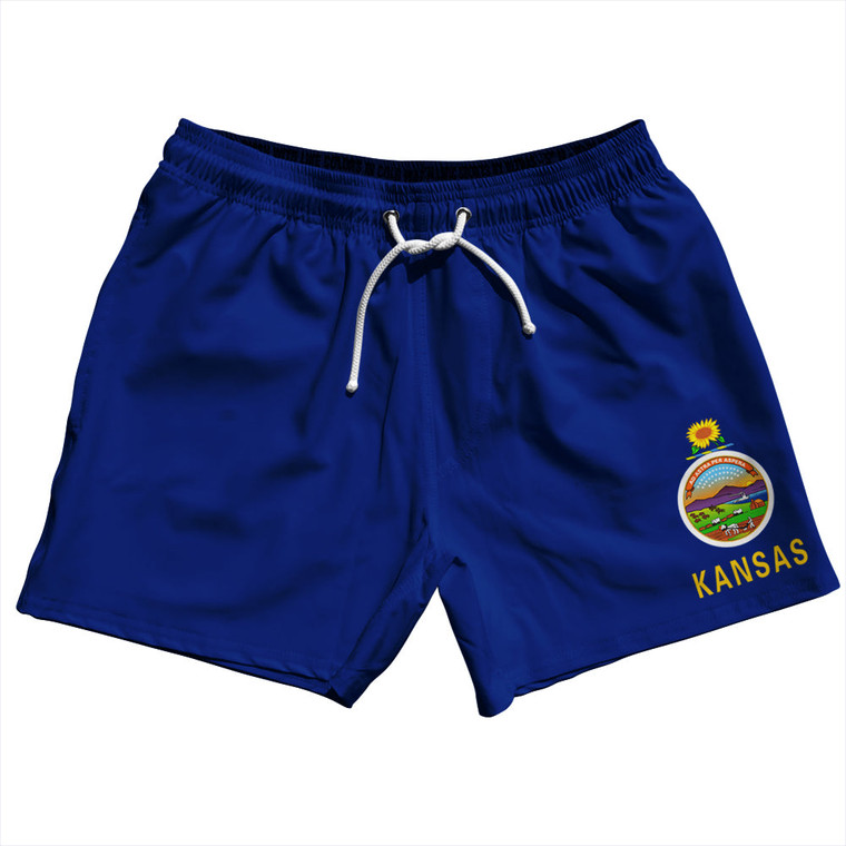 Kansas US State Flag 5" Swim Shorts Made in USA - Blue