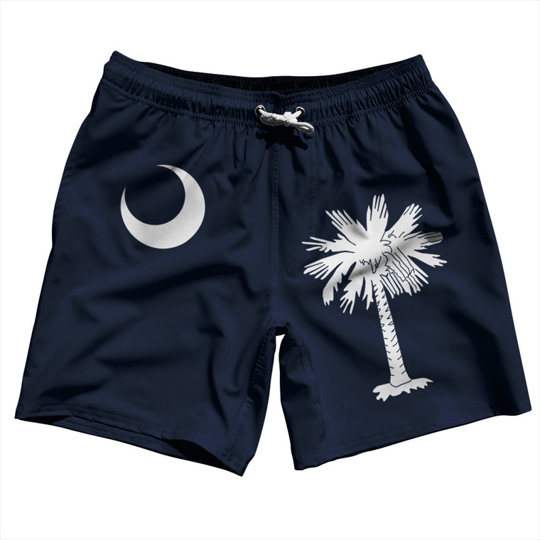 South Carolina US State Flag Swim Shorts 7" Made in USA - Black