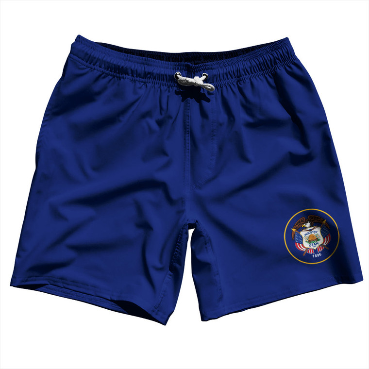 Utah US State Flag Swim Shorts 7" Made in USA - Navy