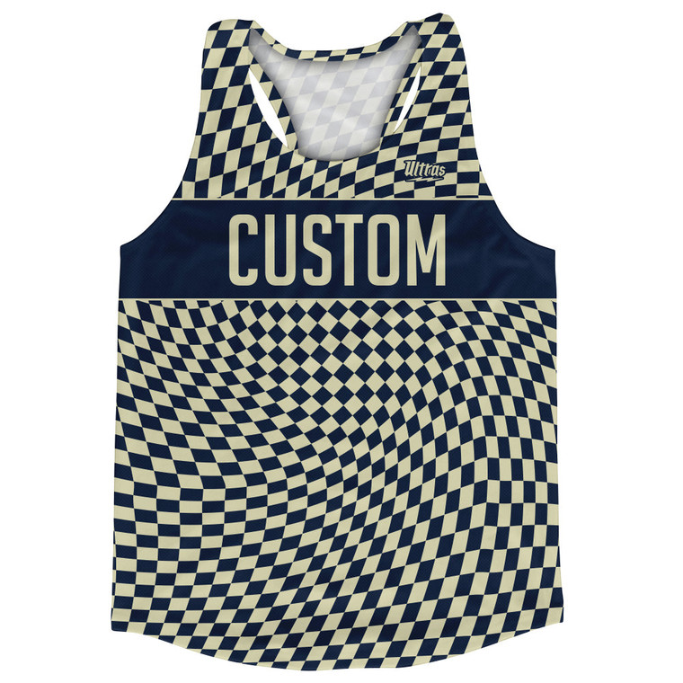 Warped Checkerboard Custom Running Track Tops Made In USA - Blue Navy And Vegas Gold