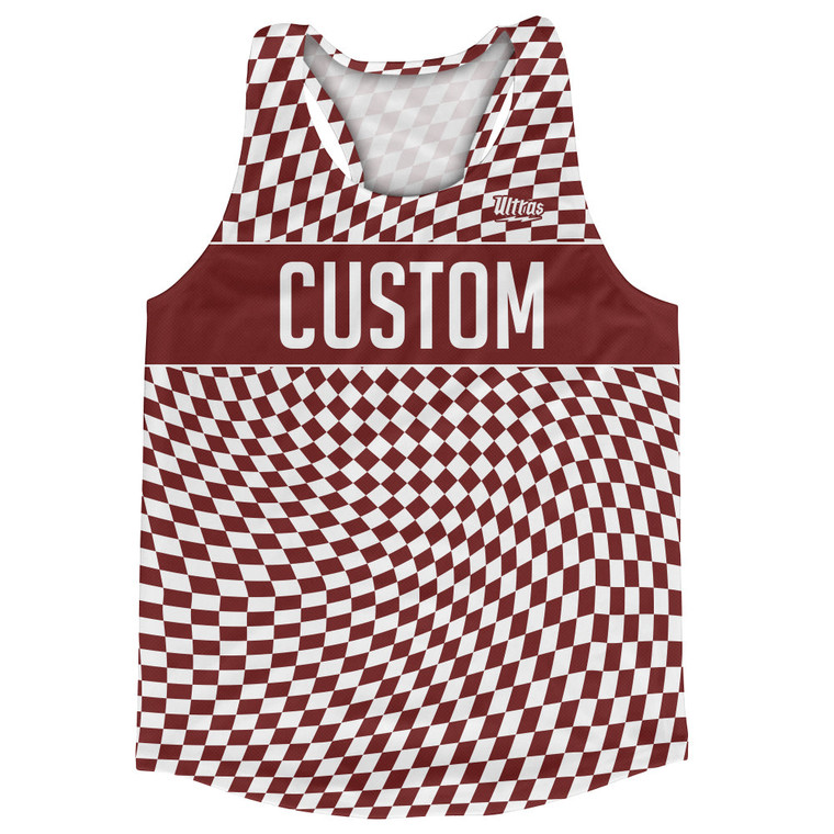Warped Checkerboard Custom Running Track Tops Made In USA - Red Maroon And White