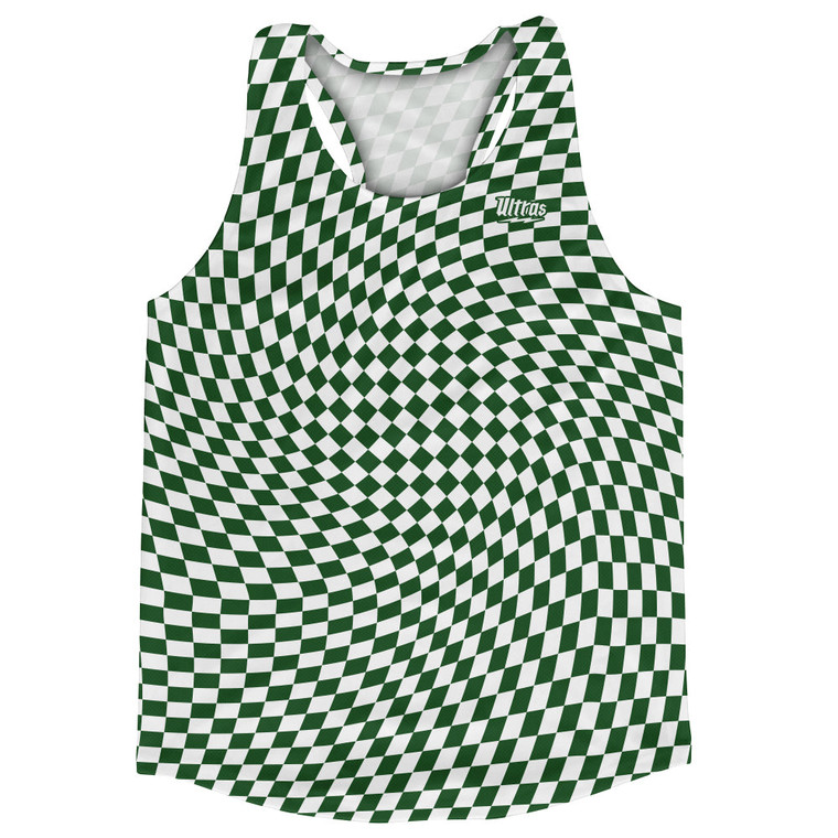 Warped Checkerboard Running Track Tops Made In USA - Green Hunter And White