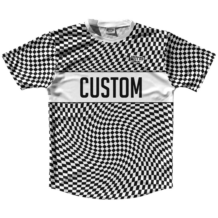 Warped Checkerboard Custom Running Shirt Track Cross Made In USA - Black And White