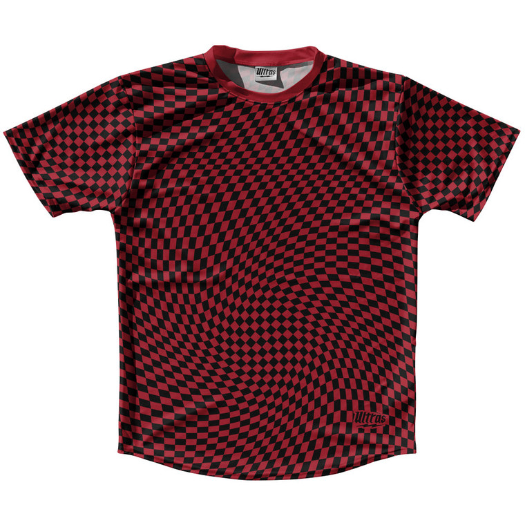 Warped Checkerboard Running Shirt Track Cross Made In USA - Red Cardinal And Black