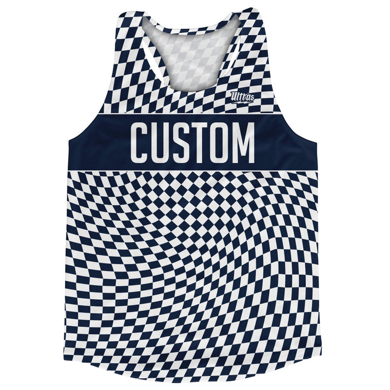 Warped Checkerboard Custom Running Track Tops Made In USA - Blue Navy And White