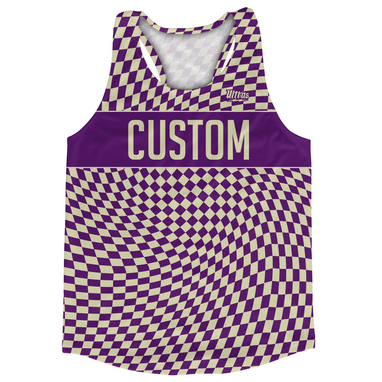 Warped Checkerboard Custom Running Track Tops Made In USA - Purple Medium And Vegas Gold