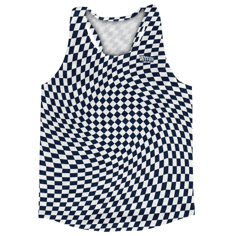 Warped Checkerboard Running Track Tops Made In USA - Blue Navy And White