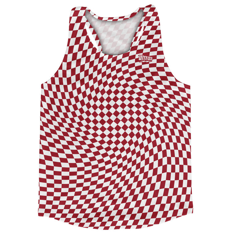 Warped Checkerboard Running Track Tops Made In USA - Red Cardinal And White