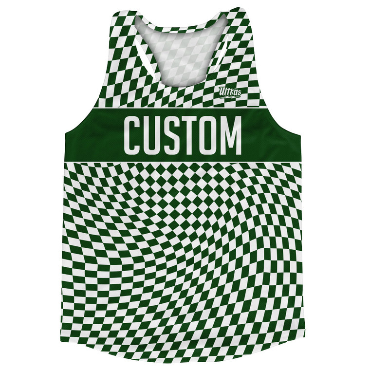 Warped Checkerboard Custom Running Track Tops Made In USA - Green Forest And White