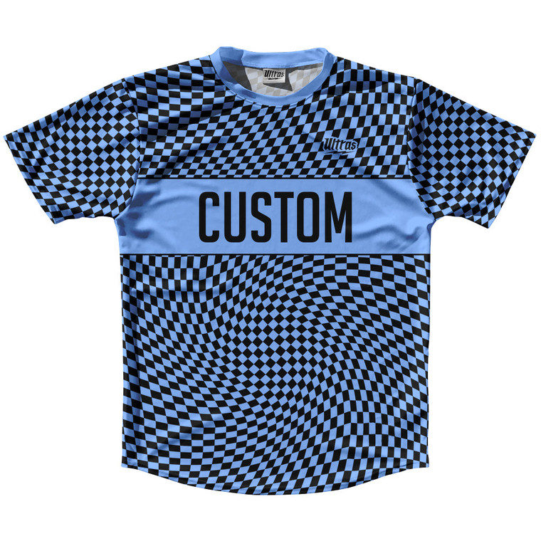 Warped Checkerboard Custom Running Shirt Track Cross Made In USA - Blue Carolina And Black