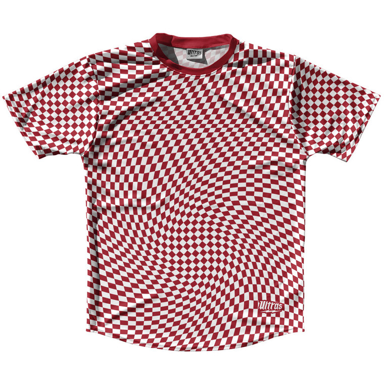 Warped Checkerboard Running Shirt Track Cross Made In USA - Red Cardinal And White