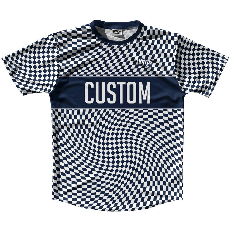 Warped Checkerboard Custom Running Shirt Track Cross Made In USA - Blue Navy And White